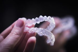 A picture of clear aligners.
